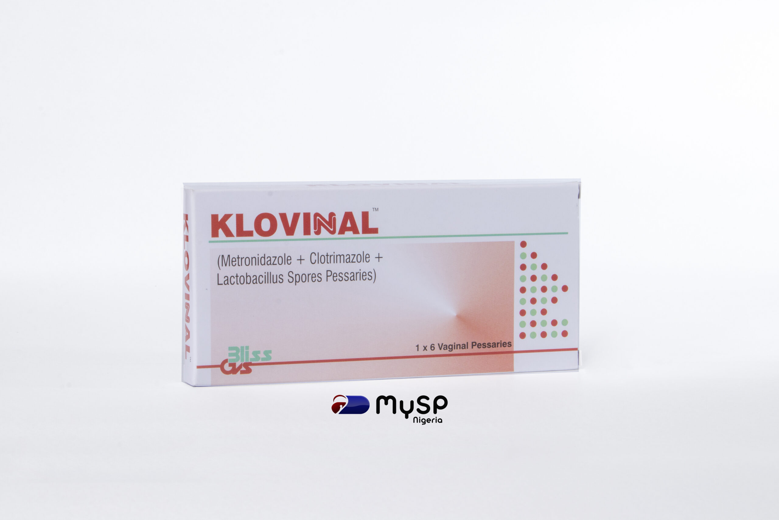 There are six pessaries in a pack
 	It is highly effective for treating vagina infections like Candidiasis, Bacteria Vaginosis
 	It should not be used during menstruation
 	Direction Of Use:One [1] Klovinal  pessary should be inserted into the vagina as deeply as possible once daily.It should be used for six [6] days